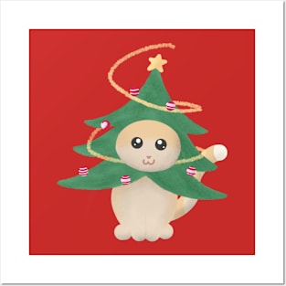 Christmas tree cat Posters and Art